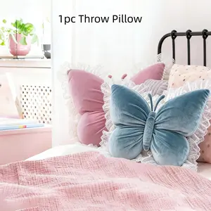 Lace Trim Butterfly Plush Pillow Cushion, Charming Butterfly, Vintage American Country Style, Contemporary Style, Living Room Sofa Decoration, Home Decorations, Interior Decor, Retro Butterfly Design