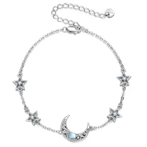 YFN Moonstone Moon Star Anklet for Women 925 Sterling Silver Anklet Irish Jewelry Gifts for Women