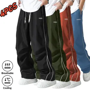 Men’s Summer New Four-Pack Casual Jogger Pants, American High-Street Retro Style, Suitable for Daily Wear, Versatile and Easy to Match comfortable breathable casual wear Loose-Fit Drawstring Sweatpants Embroidered Colorblock