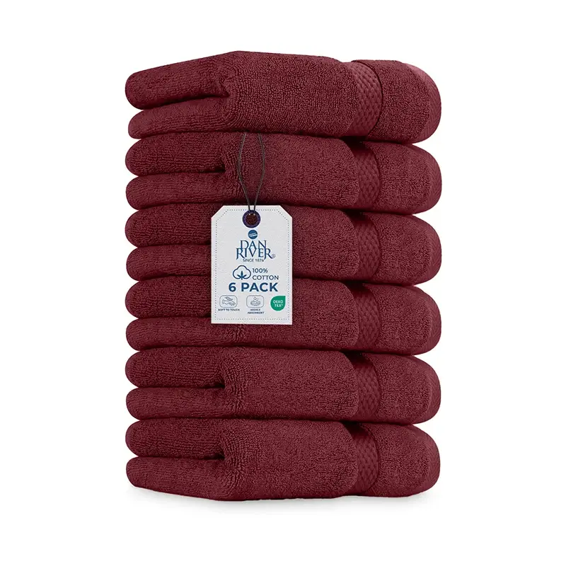 DAN RIVER Unisex Cotton Terry Bath Towel Set, 6-Pack 16×28 in, Soft, Highly Absorbent, Quick-Drying Hand Towel Alternative, Modern for Bathroom, Gym Use, Quick Drying Towel