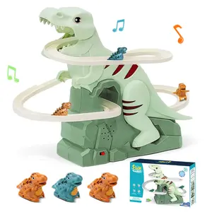 Dinosaur climbing slide, with luminous music stair toy, with dinosaur alloy racing, intelligent and interesting electric slide track toy, suitable for parties, birthday gifts and children's gifts