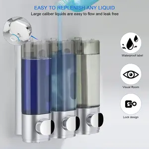 3-in-1 wall-mounted bathroom dispenser and organizer for the shower; dispensers for the shower; shampoo and conditioner dispenser; shampoo dispenser for the shower