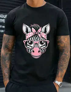 Men's Pink Glasses Zebra Funny Graphic T-Shirt