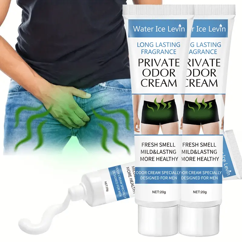 2pcs of WATER ICE LEVIN Men'S Deodorant Cream for The Private Area, Featuring a Solid Formula of 2Oz - Provides Enduring Freshness And Odor Management, No-Rinse Formula Designed for Sensitive Skin, Light Beige Color, Gentle And Refreshing Scent