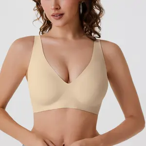 Wireless Jelly Bras for Women No Underwire with Support - S-2XL Seamless Bralettes Everyday Comfort Tshirt Padded Bra-Jelly Seamless Push Up Bra-Cloud Soft Jelly Seamless Bra-Deep V Jelly Shaping Bra
