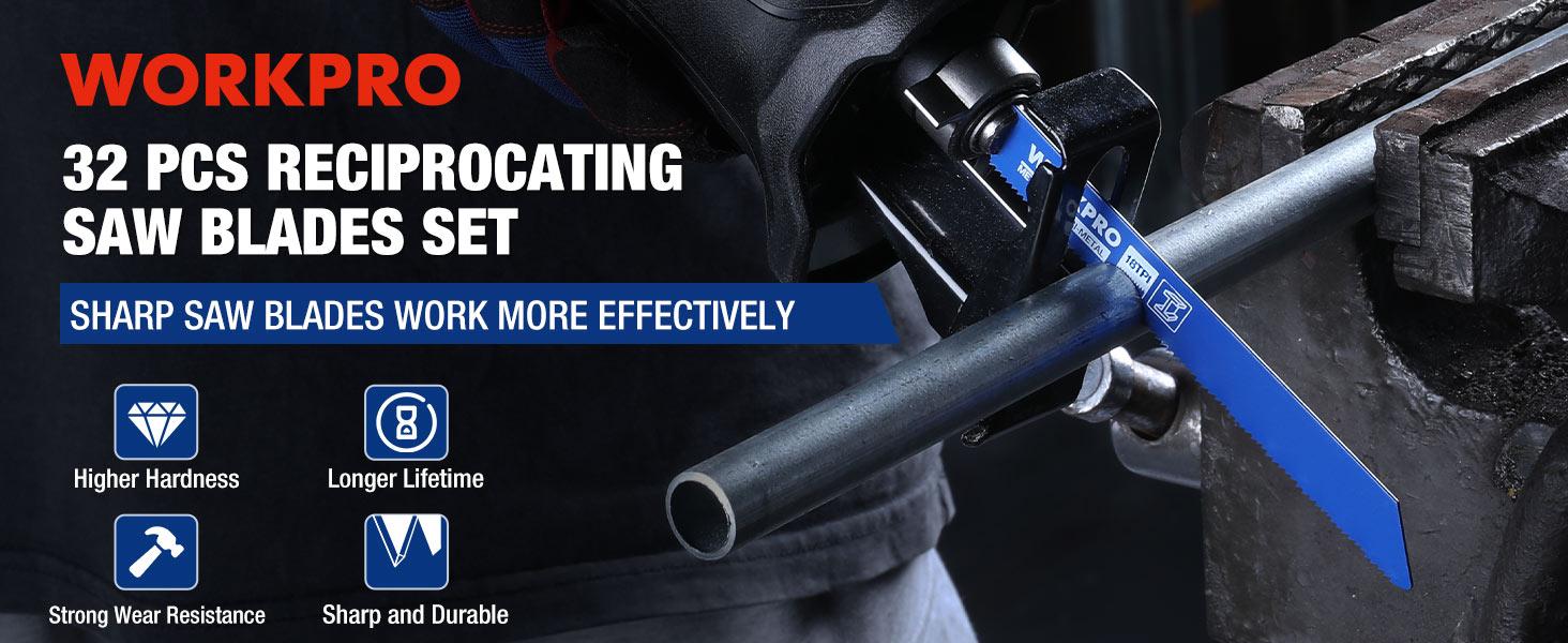 WORKPRO 32-Pack Reciprocating Saw Blade Set - Metal/Woodcutting Saw Blades, Pruner Saw Blades with Organizer Pouch