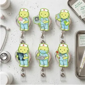 Cute Medical Smiski  Badge Reels -  Retractable ID Card Holder for Nursing Students - Cute Acrylic Name Tag Clip Gift