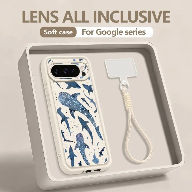 Shark Turtle Printed Phone Case For Google Pixel 10 9 Pro XL 10 9 8 7 Pro 9A 8A 7A Soft Silicone Lanyard Cover For Pixel 10 Pro
