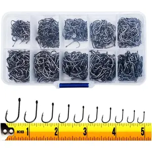 300PCS Small High-Carbon Steel Barbed Fishing Hooks with Holes, 10 Specifications of Fishing Hooks, Portable Boxed Hooks, Hooks that Can Adapt to Various Fishing Environments