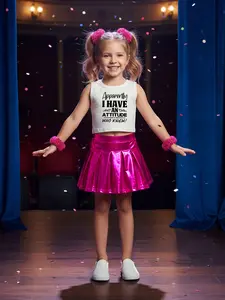 Girls Summer Casual Dance Cheerleading Two-Piece Set, Creative Letter Print Sleeveless Crop Top and Pleated Skirt, Available in and Blue