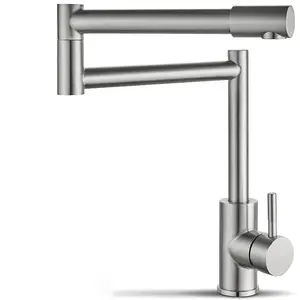 Deck Mount Pot Filler Faucet Hot and Cold Water Single Handle Countertop Double Joints 360° Rotating Retractable Commercial Kitchen Sink Faucet Stainless Steel