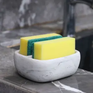 White Marble Pattern Resin Stylish Kitchen Sponge Holder Bowl