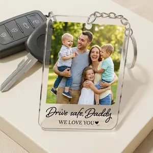 Personalized Photo Keychain, Custom Acrylic Picture Keyring, Any Photo Any Text Keychain, Custom Message Gift for Dad Grandpa
