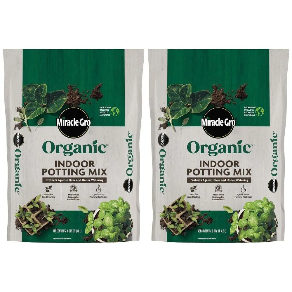 Miracle-Gro Organic Indoor Potting Mix 8 qt. For Houseplants and Seed Starting, OMRI Listed, Soil (2-Pack)
