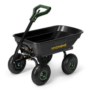 VIVOHOME 4 Cu.Ft 660lbs Wheelbarrow Garden Cart Dump Wagon with 2-in-1 Convertible Handle Attach to ATV or Tractor, 10" All Terrain Wheels, Quick Release System, Heavy Duty Utility Trailer for Yard