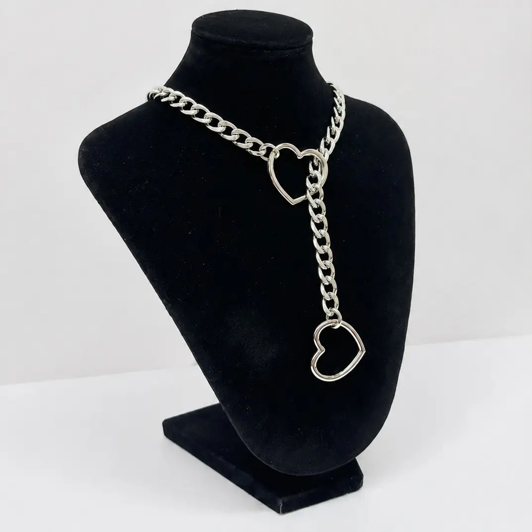 Alloy Metal Silver 80cm Unisex Punk Style Adjustable Slip Chain with Heart O-Ring, Daily Wear Jewelry, Ideal Gift for Date, Anniversary