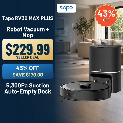 TP-Link & Tapo RV30 MAX Plus: LiDAR Robot Vacuum & Mop with Auto-Empty Dock, 5300Pa,Smart Mapping, Voice Control, 97%+ Dust Pickup, 3L Dust Bag, 2 Months Hands-Free Cleaning,dorm essentials,home essentials,back to school,back to school haul