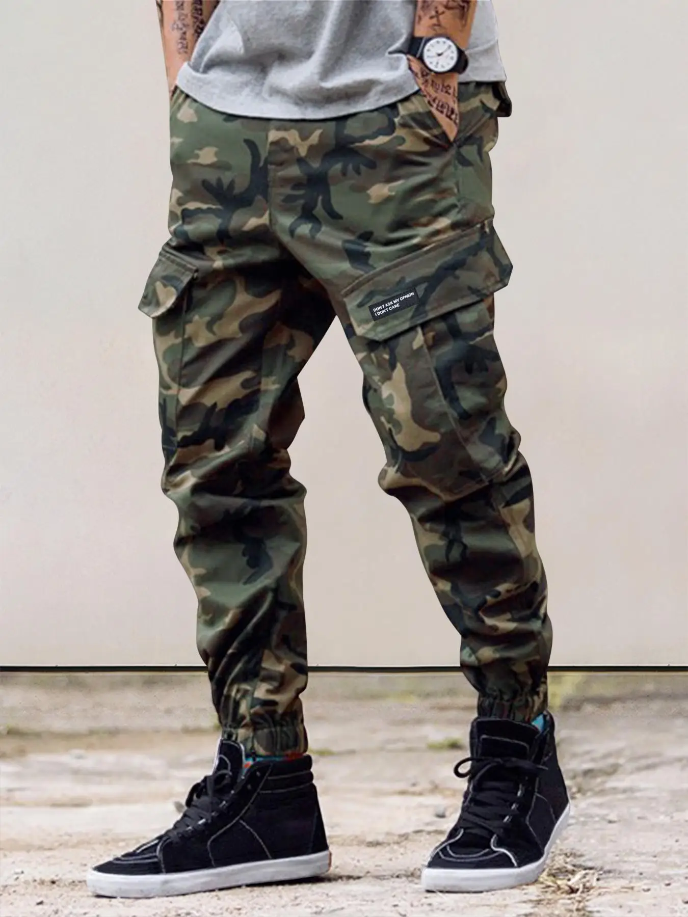 Men's Camouflage Print Pocket Cargo Pants, Loose Street Drawstring Waist Jogger Pants for Daily Wear, Men Cargo Pants