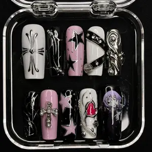 Soul Eater Crona Press On Nails: Y2K Anime Goth Nail Art