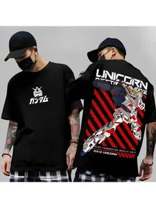 Japanese Anime Mobile Suit RX-78-2 Gundam Summer Short Sleeved Printed T-shirt for Men and Women Harajuku Y2k T-shirt