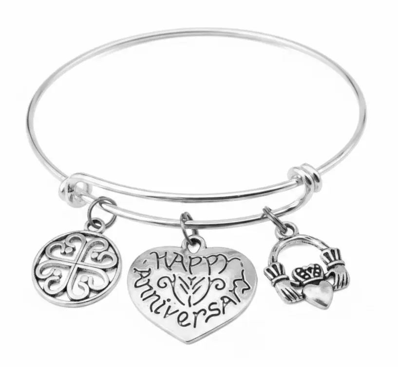 Happy Anniversary Bracelet – Celtic Claddagh & Filigree Charm Bangle | Anniversary Gift for Her