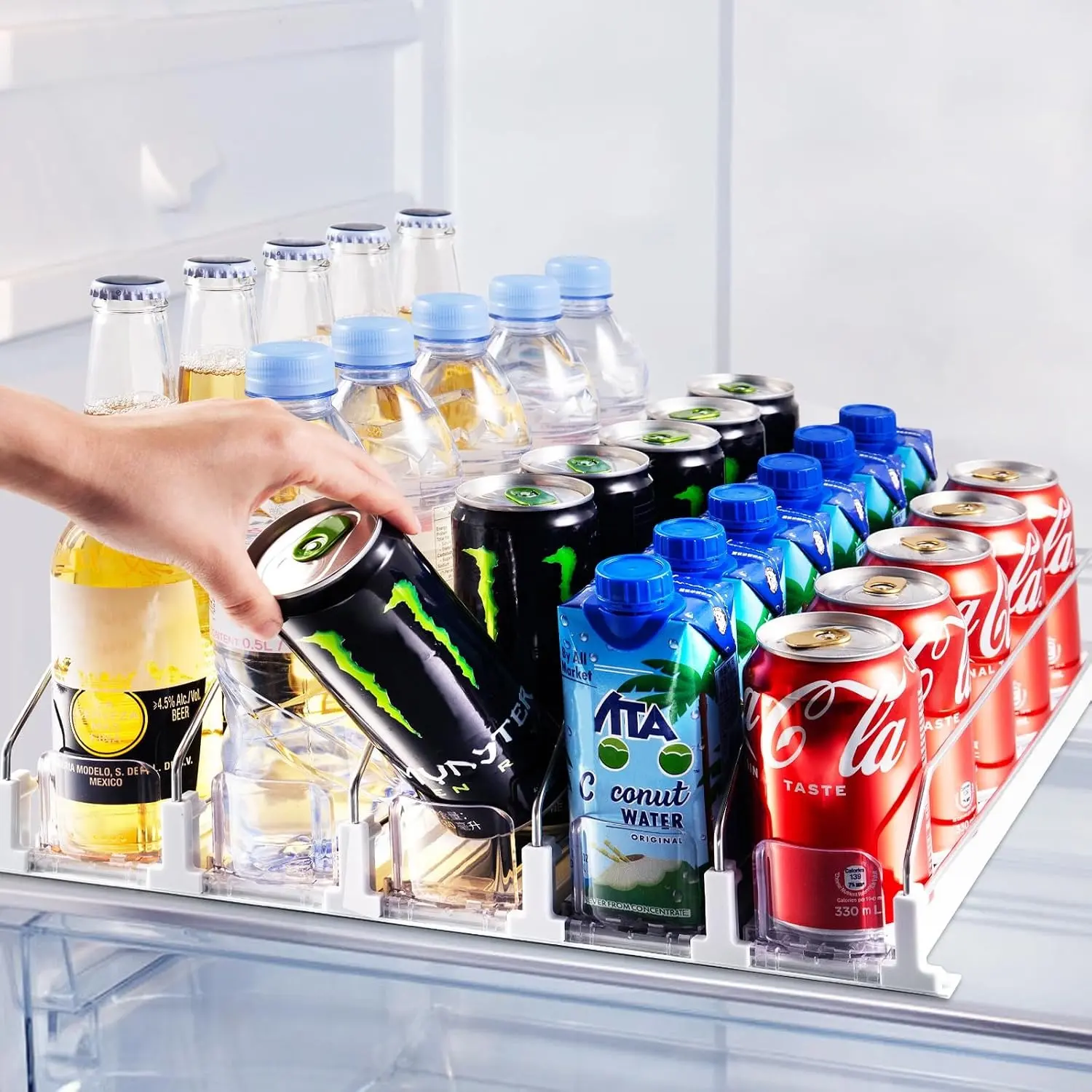 ABS Durable Fridge Can Organizer Box - 3/5-Can Rolling Dispenser Rack with Positioning Buckle, Refrigerator Accessories, Fridge Organization, Organizer Clips Racks & Displays, Freezer-Safe, Easy Access, 1-Unit Single Box Home Supplies