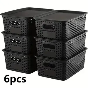 6pcs Stackable Plastic Storage Boxes with Lids, Space Saver Storage, Ideal for Office Desk, Bedroom, Classroom, Multi-Functional Home Organizer, 10.2x7.2x4.1 Inches