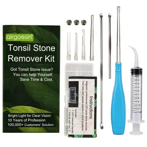 Upgraded Tonsil Stone Remover Tool, Blue, 5 Tips, Tonsillolith Pick Case + 1 Irrigator Fresh Breath Oral Rinse