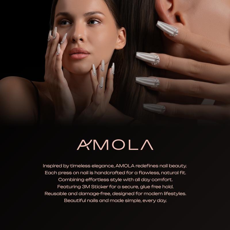 (Buy 2 Get 1) AMOLA - Press on nails Spinning Collection - SB-003 Handmade Press-On Nails [Free Tools with 3M Glue Tabs] Reusable, Long-Lasting, Salon-Quality