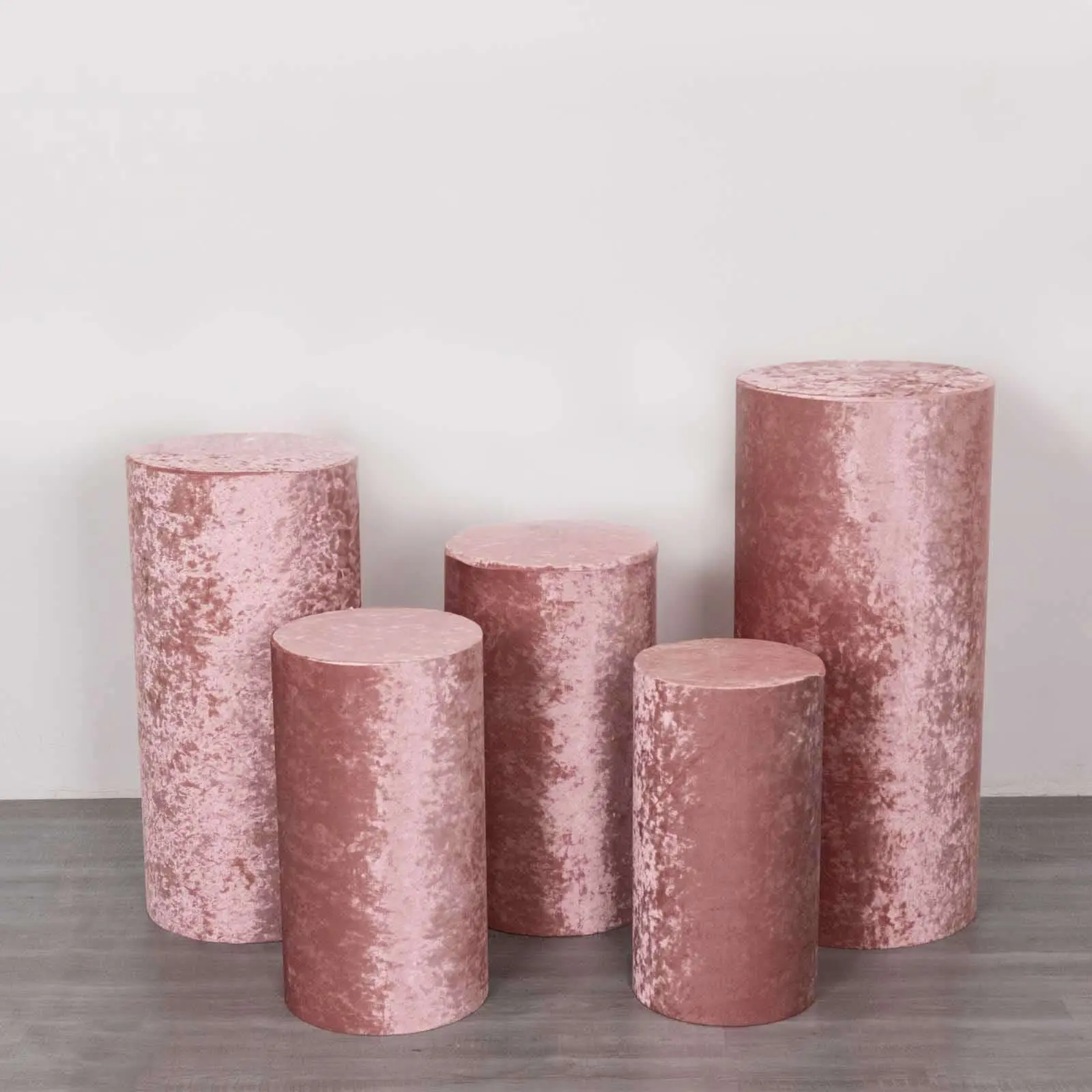 5-Piece Premium Dusty Rose Crushed Velvet Cylinder Pillar Prop Decorative Covers, Fabric Stand Covers for Home & Festive Decorations, Decorative Cover