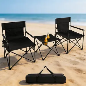 Folding Camping Chairs and Table Set, 3-Piece Outdoor Patio Set with 2 Cup Holders & Side Pockets, Portable Set with Carrying Bag for Camping, Picnic & Backyard fathersdaygift