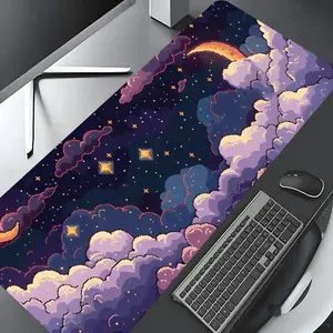 Dreamy Purple Starry Sky Cloud Mosaic Large Gaming Mouse Pad, Aesthetic Desktop Protection Pad, Washable Rubber Pad Non-slip Lock Edge Multi-size Mouse Pad, Computer Desk Mat, Suitable for Home Office