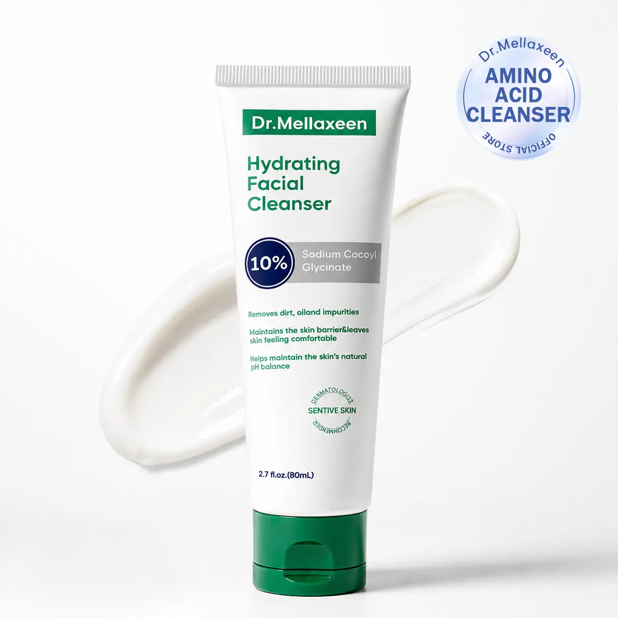 Hydrating Amino Acid Facial Cleanser, Foaming Face Wash for Deep Cleansing Oily, Sensitive, and Acne-Prone Skin, pH-Balanced Formula, 2.7 fl.oz, Facial Cleansing, Fragrance-Free, Paste, Facial Wash