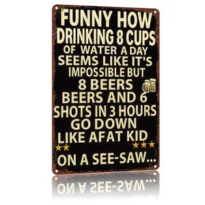Humorous Bar Wall Decor Metal sign "Drinking vs. Water" ,8X12Inch High-Definition Print Tin Poster, Weatherproof & Rust-Resistant for Home, Garage,Patio, Porch & Private Space, Durable Wall Art,Aluminum Plaque Gift