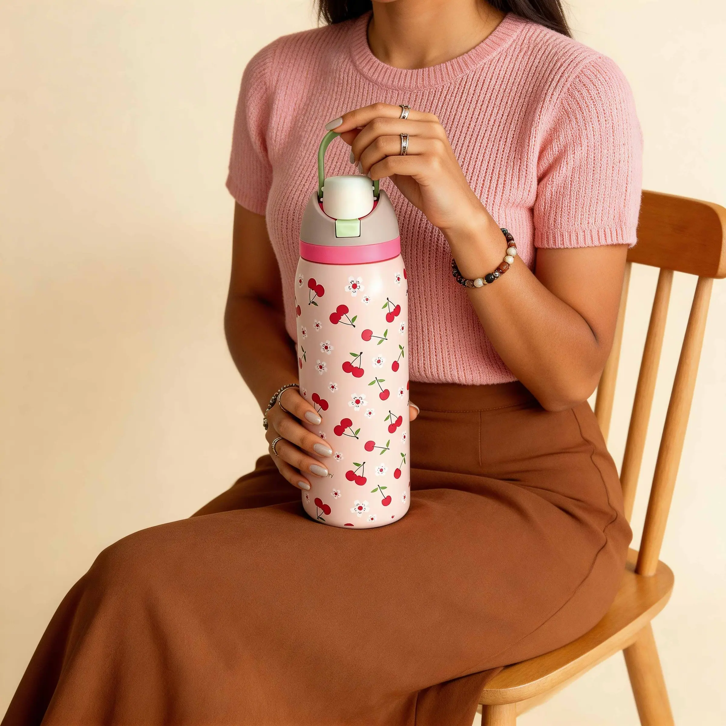 Cherry Blossom Pattern Insulated Stainless Steel Water Bottle, Vacuum Insulated Tumbler, Water Tumbler, Flasks, Drinkware, Insulated Bottles, 24oz/32oz/40oz, Dual Layer, Portable, Sports, School, Travel, Gym, Gift