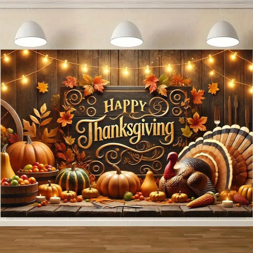 1pc Thanksgiving Themed Hangable 2D Flat Durable Polyester Wall Hanging Decor - Premium Soft Fabric Banner, 1-Piece, No Electricity Required, Boosts Holiday Cheer for Living Room Indoor-Outdoor Use, Glamorous, One-Piece