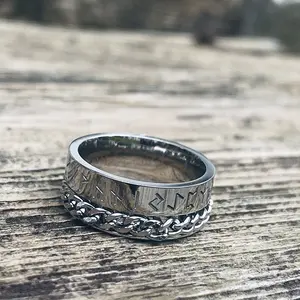 GTHIC Viking Runes Chain Stainless Steel Spinner Ring for Mother's Day Gift Size 7-12 Durability