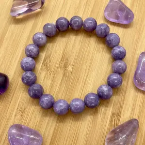 Natural Lepidolite 8mm Beaded Purple Mica Crystal Stretch Bracelet Healing Reiki Chakra Protection Bracelet