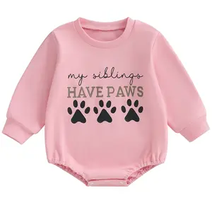 Newborn Baby Boy Girl Fall Clothes My Siblings HAVE PAWS Sweatshirt Romper Oversized Infant Long Sleeve Onesie Bodysuit