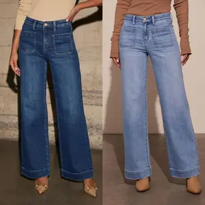 Wide Leg Pocketed High Waist Jeans - Comfortable Fit, Versatile Style, Ideal for Everyday Wear Womenswear Cotton Denim Pants