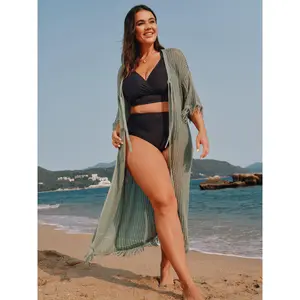 BLOOMCHIC Plus Size Hollowed Out Front-Tie Swim Cover-Up [M-6X]2026 Summer Vibes Swimweek