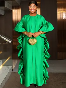 AOMEI Loose Fit Bubu African Dresses for Women Ruffle Short Sleeve Maxi Kaftan Dress Party Wedding Vacation Outfits Womenswear