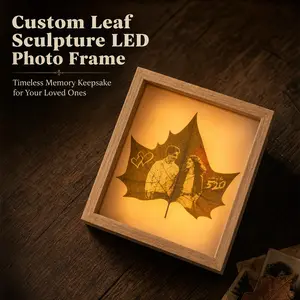 Personalized Photo 3D Printed Leaf LED Frame Custom Pet Memorial Gift Anniversary Wedding & Engagement Present Unique Memorial for Loss of Loved One High-Tech Precision Engraving 8"/10"