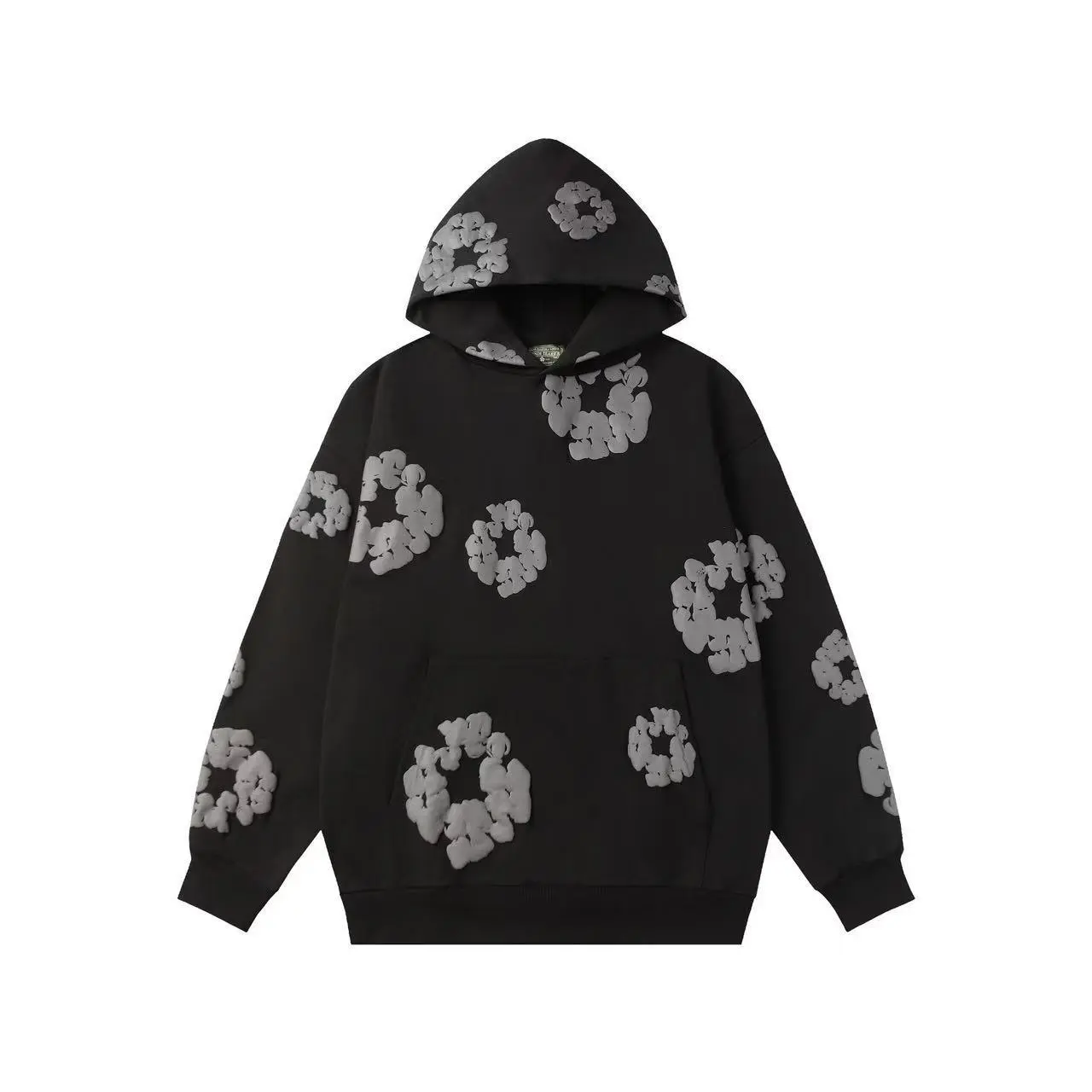 Foam black gray hoodie��Grey flower wrea