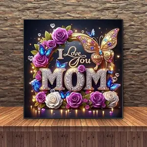 Dear Mom Diamond Painting Kit for Beginners, 5D DIY Mosaic Art Tools, Round Full Drill Gem Artwork for Home Wall Decoration