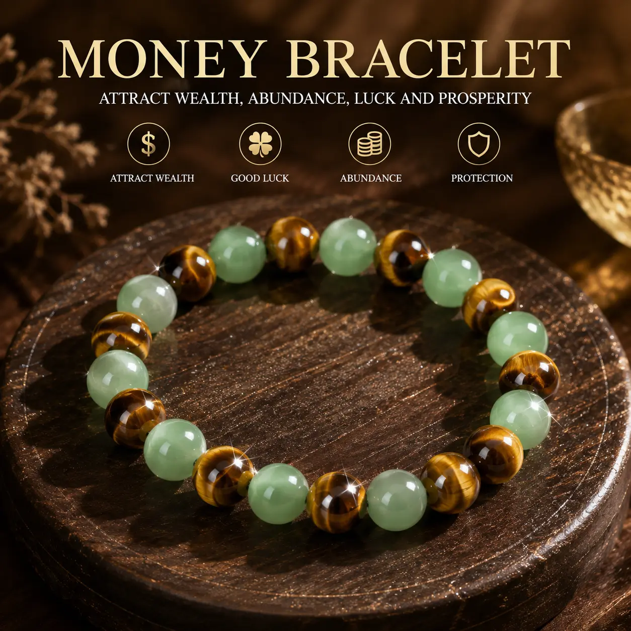 1pc Arpurraina Money Attraction Bracelet with Green Aventurine & Tiger Eye beaded  jewelry protection bracelet encouragement gift fashion artificial bracelet  of  the  day Colorblock Beaded Crystal Bracelet ,Manifestation, Abundance, Good Fortune, Success