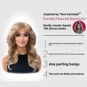 1970s Farrah Fawcett Retro Wig Synthetic Costume Wig Long Straight Hair for Women Halloween Cosplay 80s Party Wig