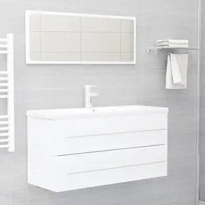 2 Piece Bathroom Furniture Set White Engineered Wood