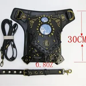 BLACK- BLUE Rock Artificial Leather Shoulder Bag Vintage Gothic Retro Steampunk Waist Pack Shoulder Bag Handbag Leg Purse