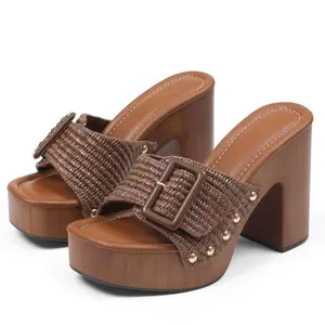 ER0CALLI Platform Sandals Women Chunky Block High Heels Slides Sandal Slip On Slingback Peep Toe Mule Sandals Womens Platform Chunky Heels Sandals Open Toe High Block Heeled Sandals Slip On Slides Mules for Party Dressy Shoes